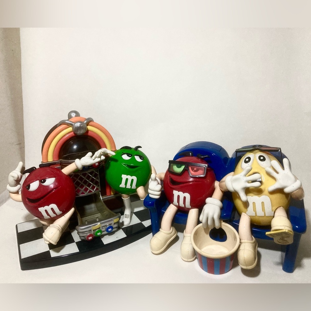 Set of 2 M&M Candy Dispensers At the Movies & Rockn Roll Cafe Collectibles